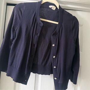 kate spade Navy Cropped Cardigan with Floral Jewel Buttons